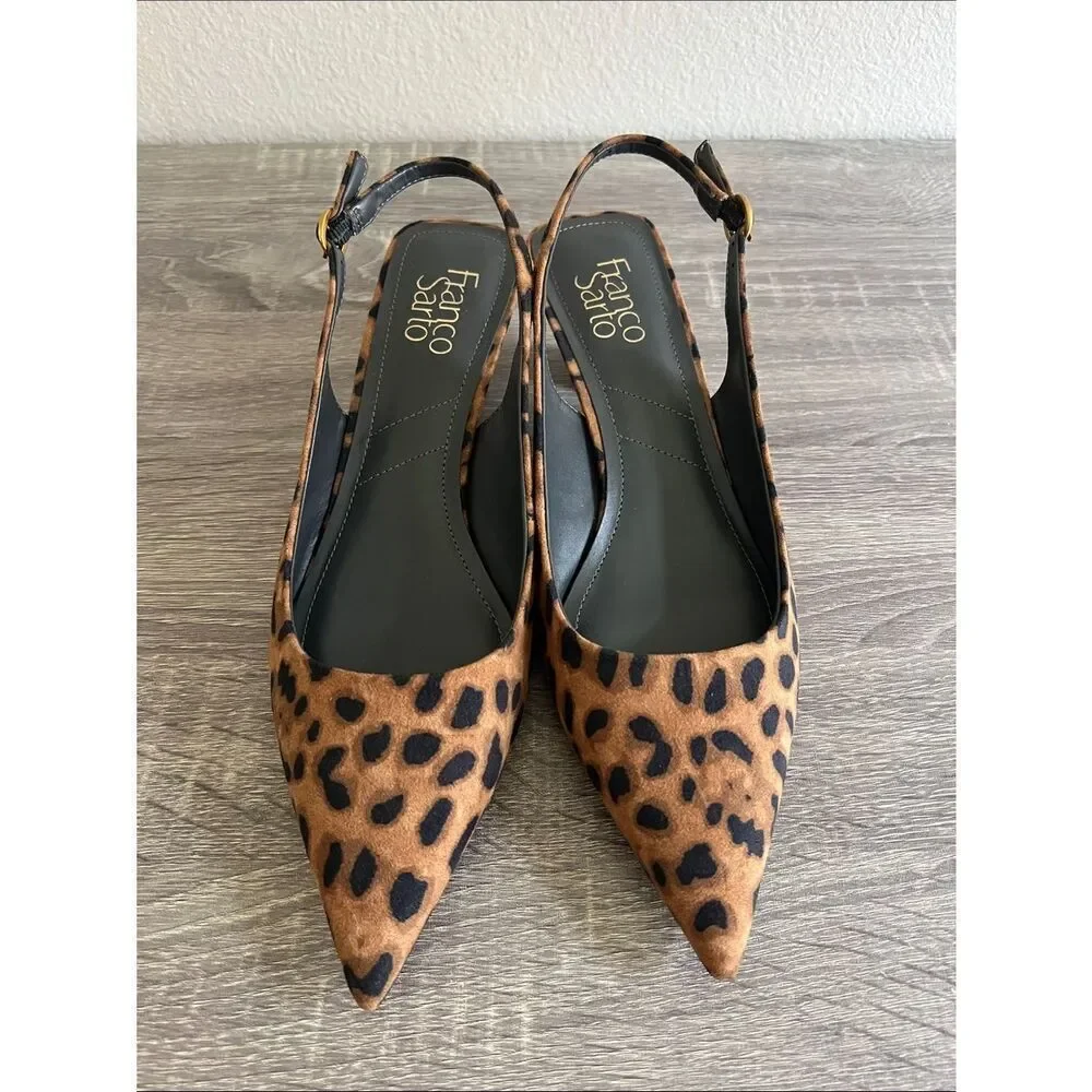 Franco Sarto Jaden Slingback Heels Leopard Print Pointed Toe Kitten Women’s 9M